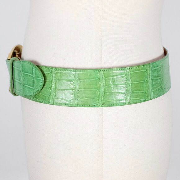 Ralph Lauren Collection Belt sz M alligator green gold horseshoe buckle main image 11